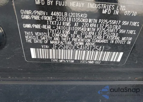 2010 Subaru Forester 2.5X Limited from USA, damaged, VIN JF2SH6DC5AH912541